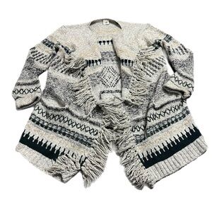 Cabi Boho Southwestern Fringe Cardigan with Pockets (White/Black/Cream) Small